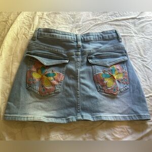 Embroidered Denim Skirt with Butterfly Design